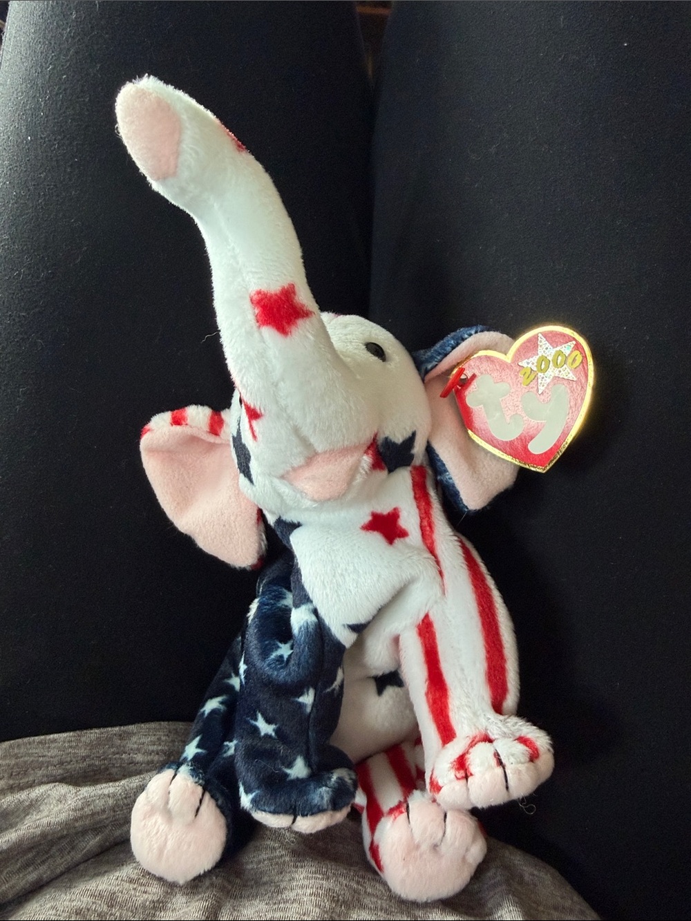 Ty NWT Beanie Baby Patriotic Striped Elephant - Red & White